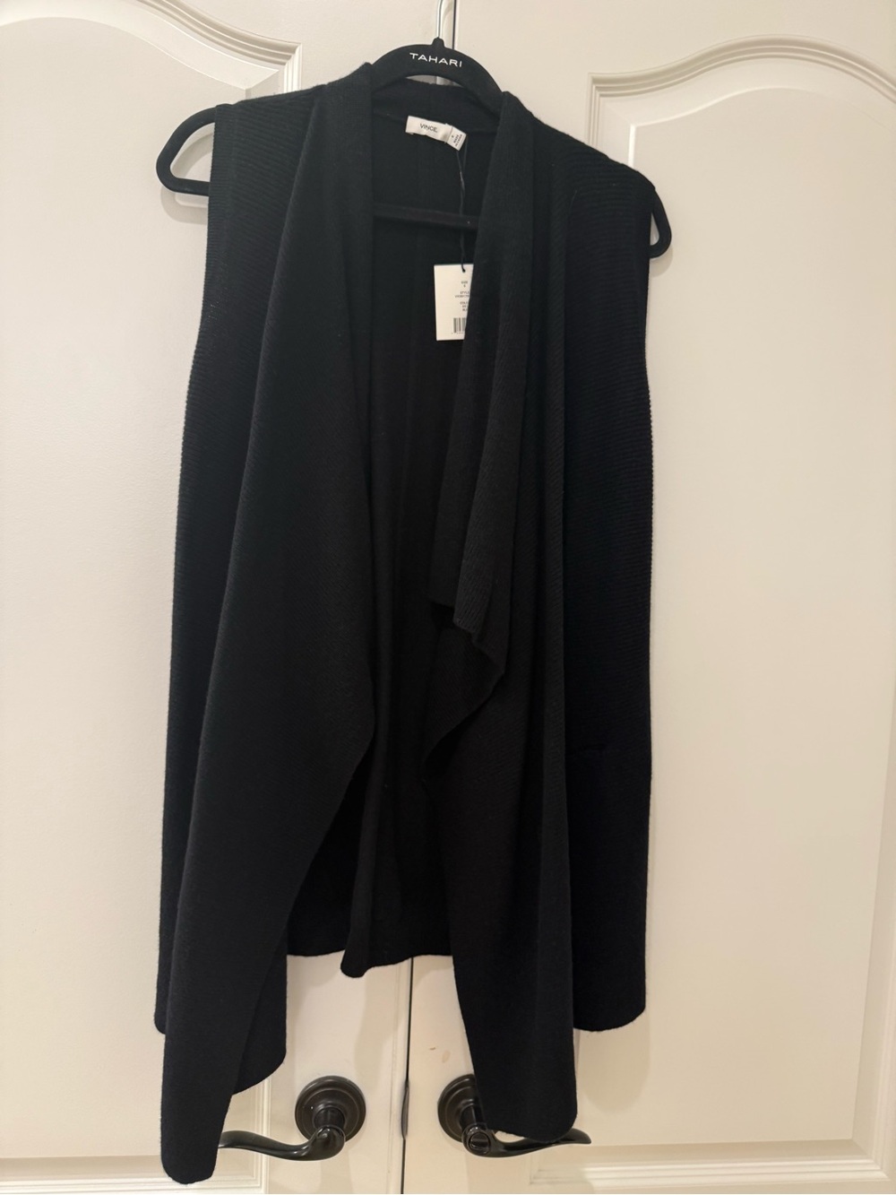 Vince Black Sleeveless Open-Front Knit Vest